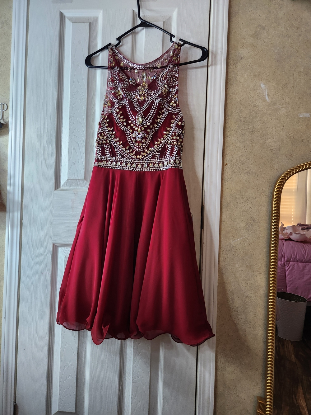 Dancing Queen Red Beaded Halter-Top Girls' Party Dress